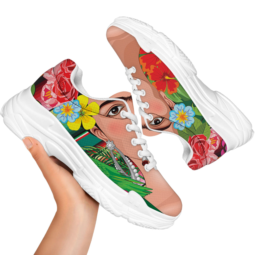 Frida Kahlo Serape Print White Chunky Shoes