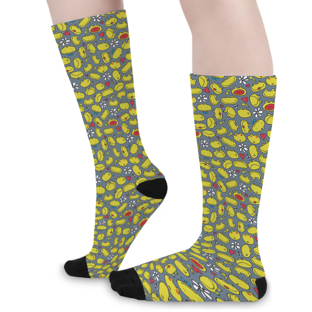 Frog Faces Pattern Print Long Socks