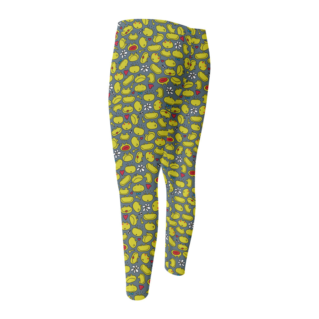 Frog Faces Pattern Print Men's Compression Pants