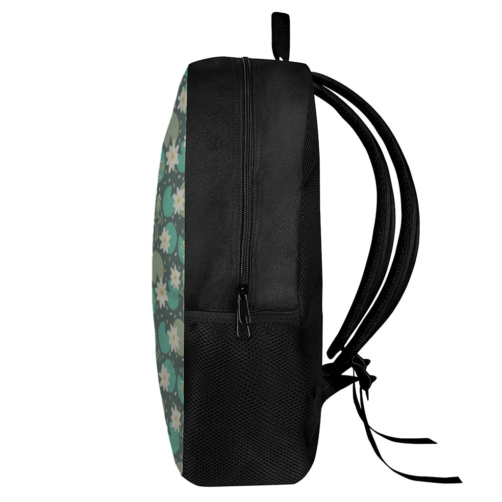Frogs And Water Lilies Pattern Print 17 Inch Backpack