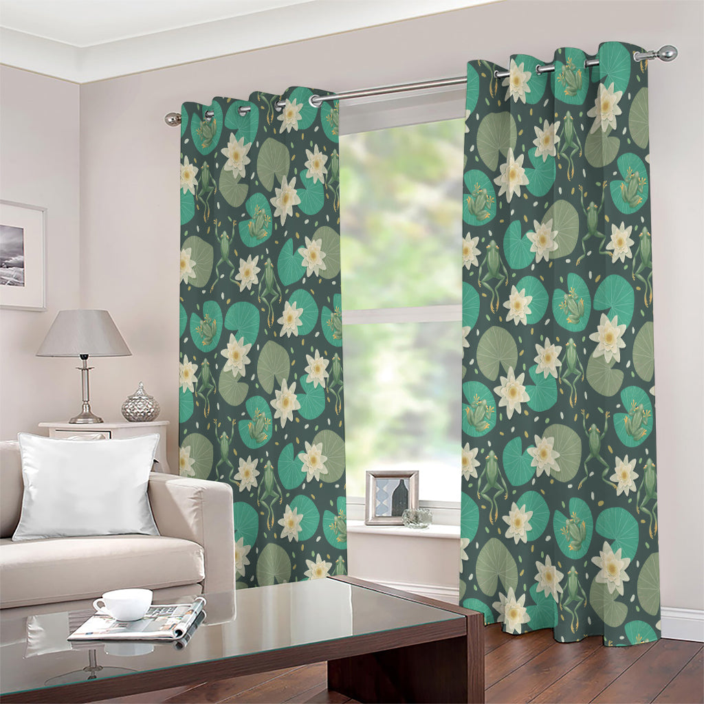 Frogs And Water Lilies Pattern Print Extra Wide Grommet Curtains