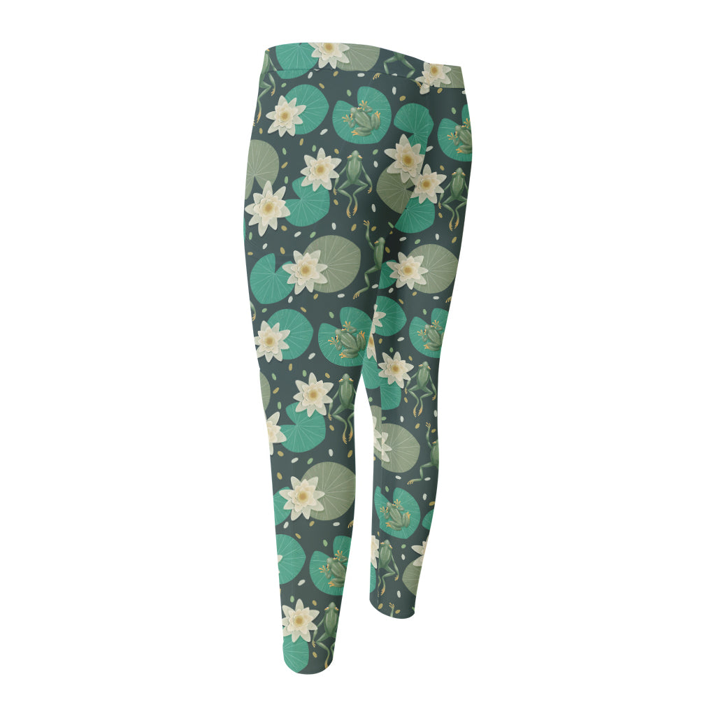Frogs And Water Lilies Pattern Print Men's Compression Pants
