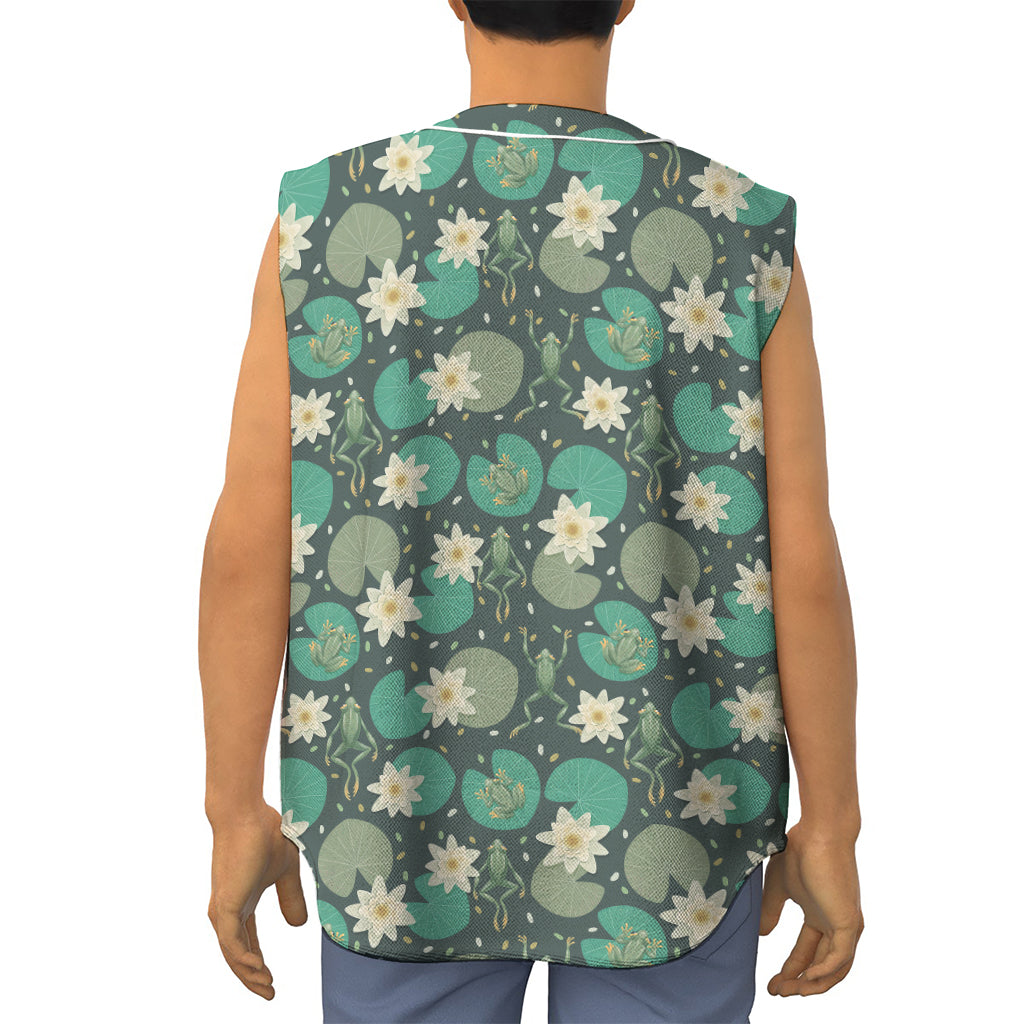 Frogs And Water Lilies Pattern Print Sleeveless Baseball Jersey