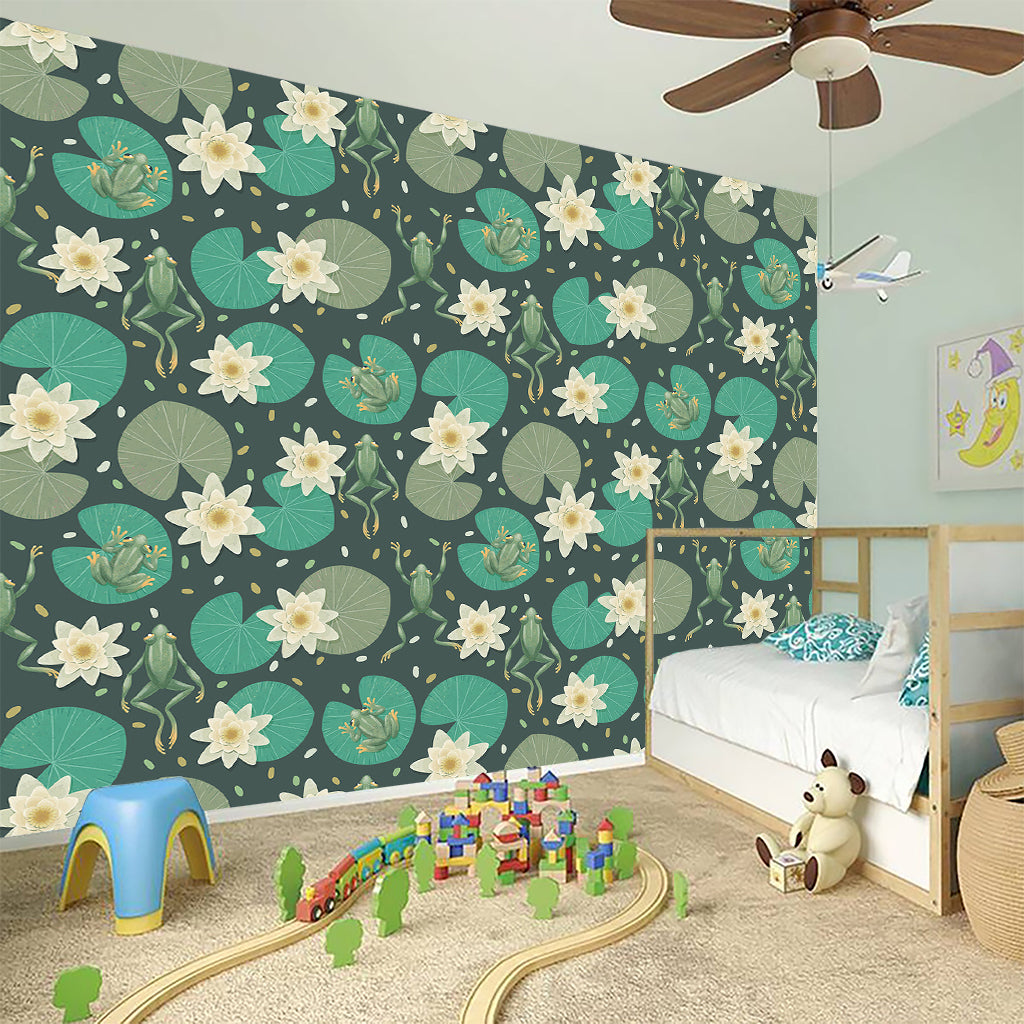 Frogs And Water Lilies Pattern Print Wall Sticker