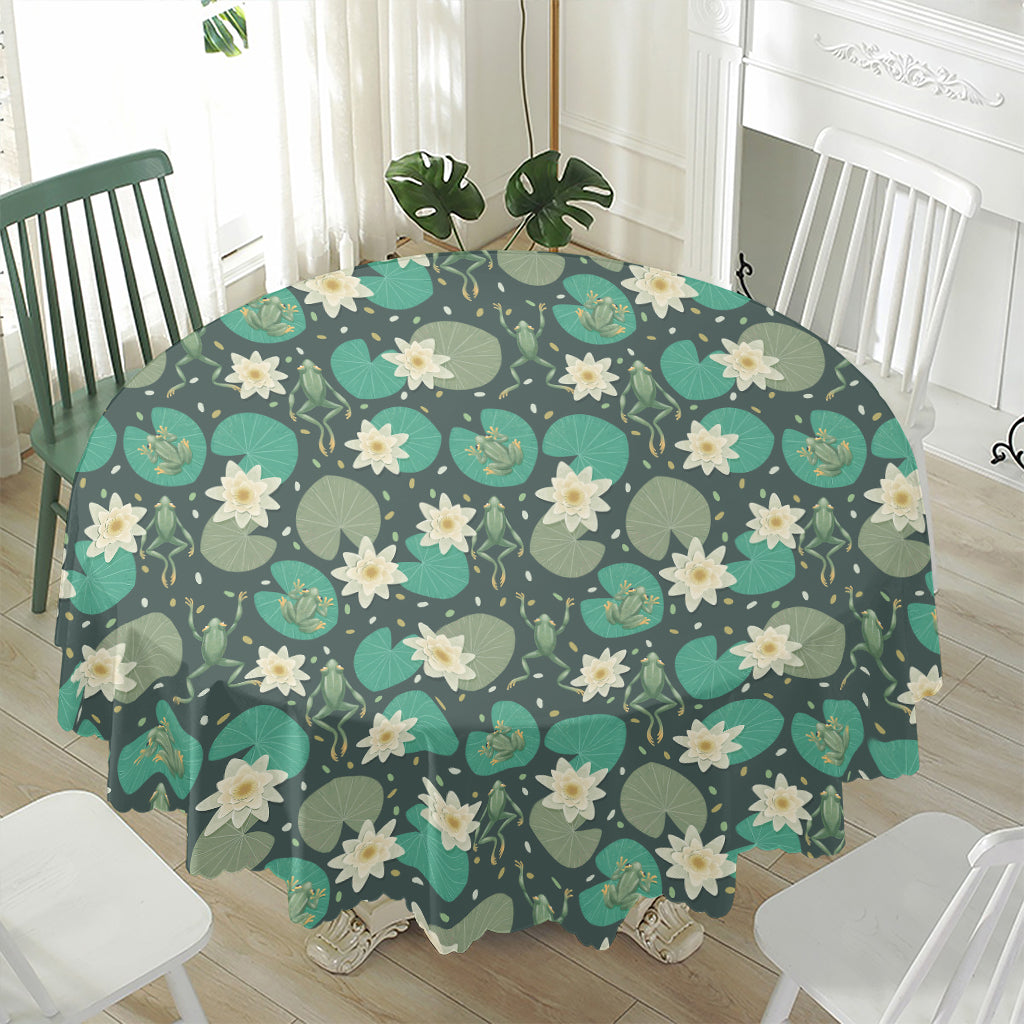 Frogs And Water Lilies Pattern Print Waterproof Round Tablecloth