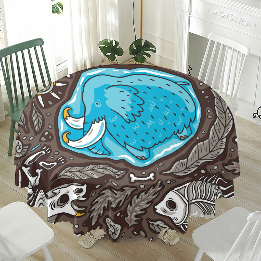 Frozen Mammoth And Fossil Print Waterproof Round Tablecloth