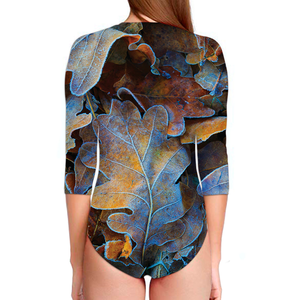 Frozen Oak leaf Print Long Sleeve Swimsuit