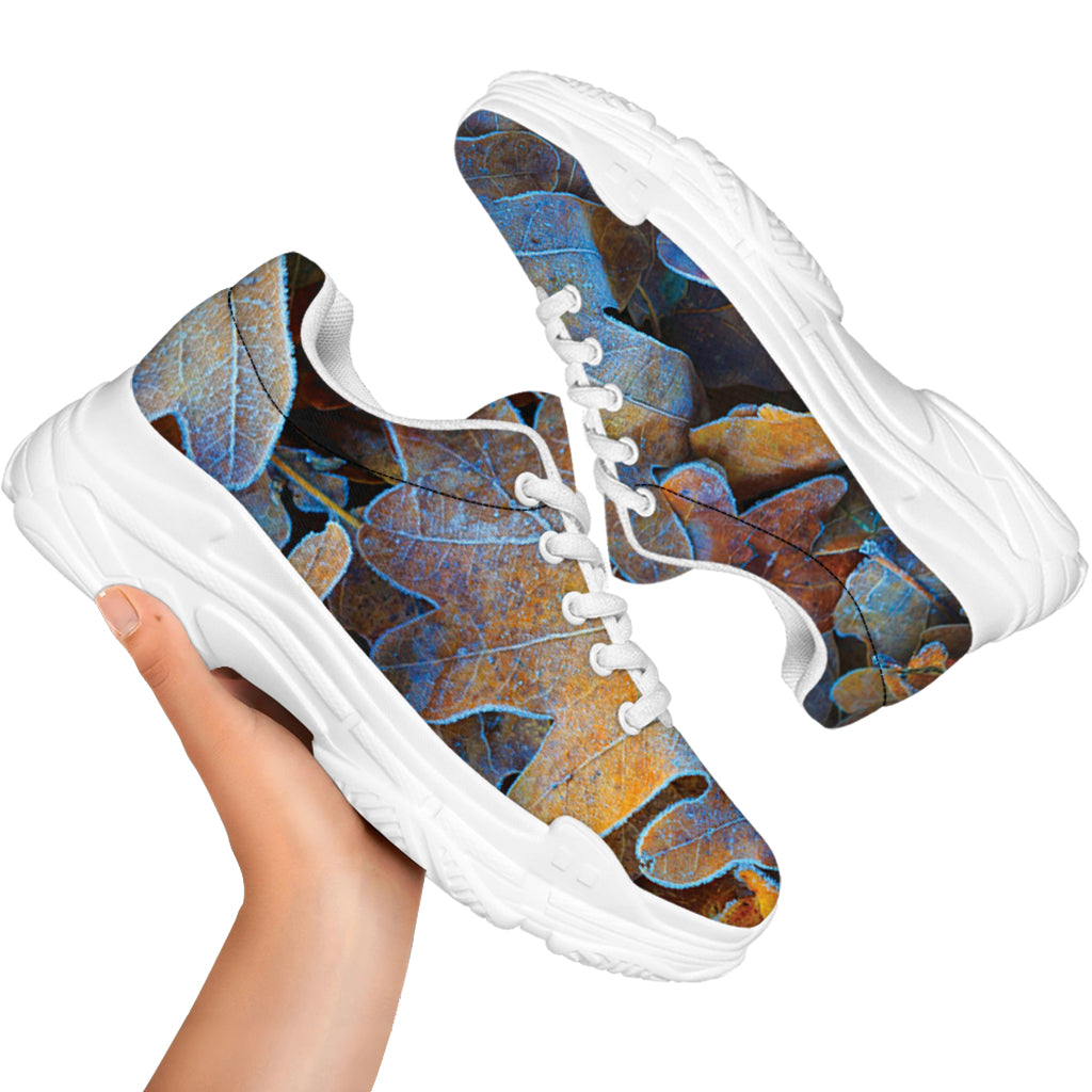 Frozen Oak leaf Print White Chunky Shoes