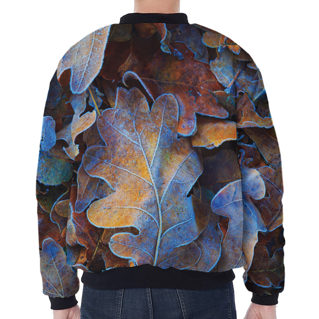 Frozen Oak leaf Print Zip Sleeve Bomber Jacket