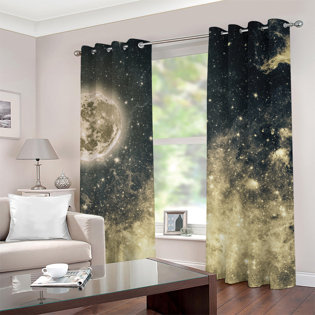 Full Moon And Night Stars Print Grommet Curtains