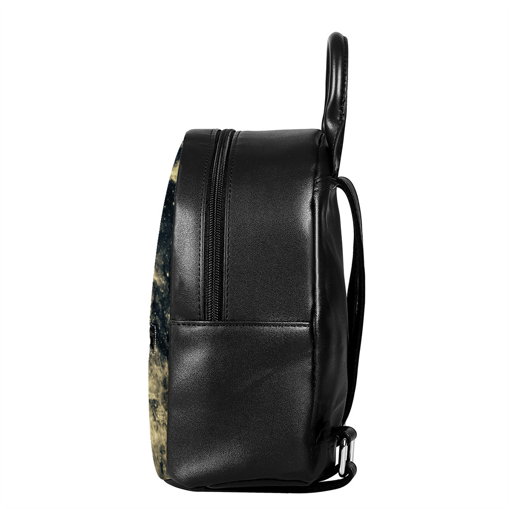 Full Moon And Night Stars Print Leather Backpack
