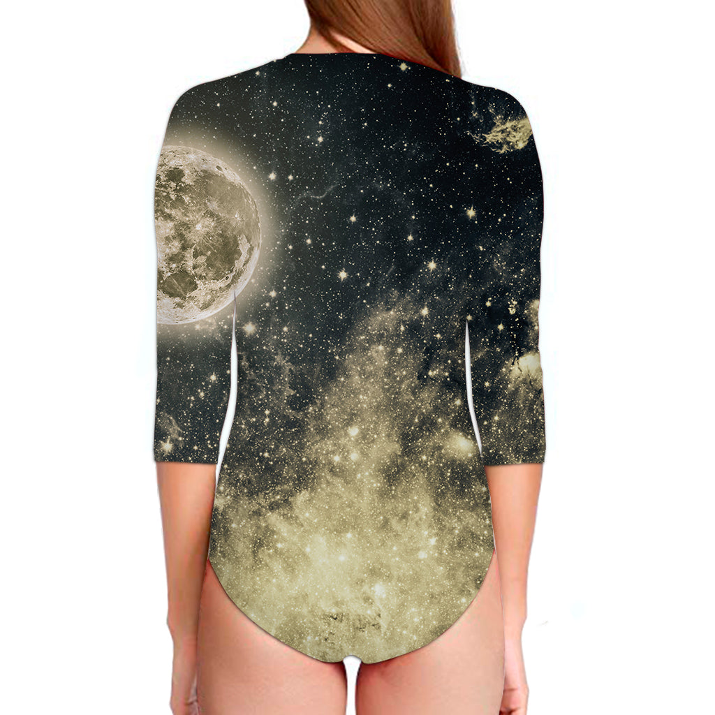 Full Moon And Night Stars Print Long Sleeve Swimsuit