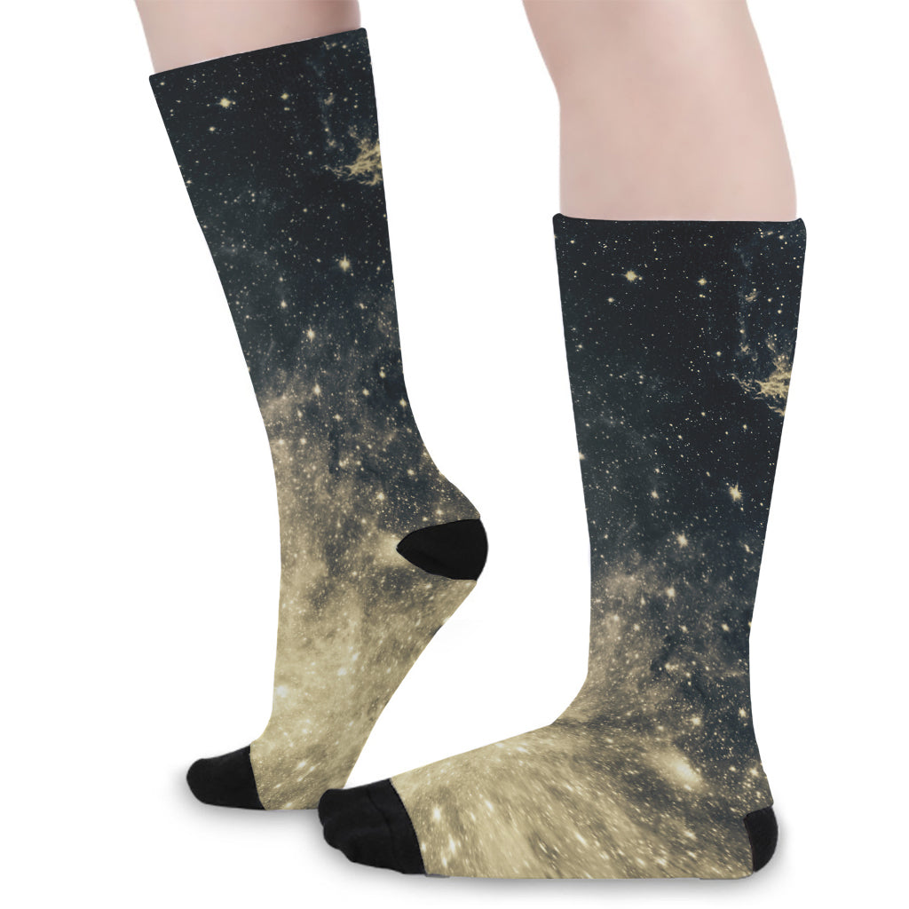 Full Moon And Night Stars Print Long Socks