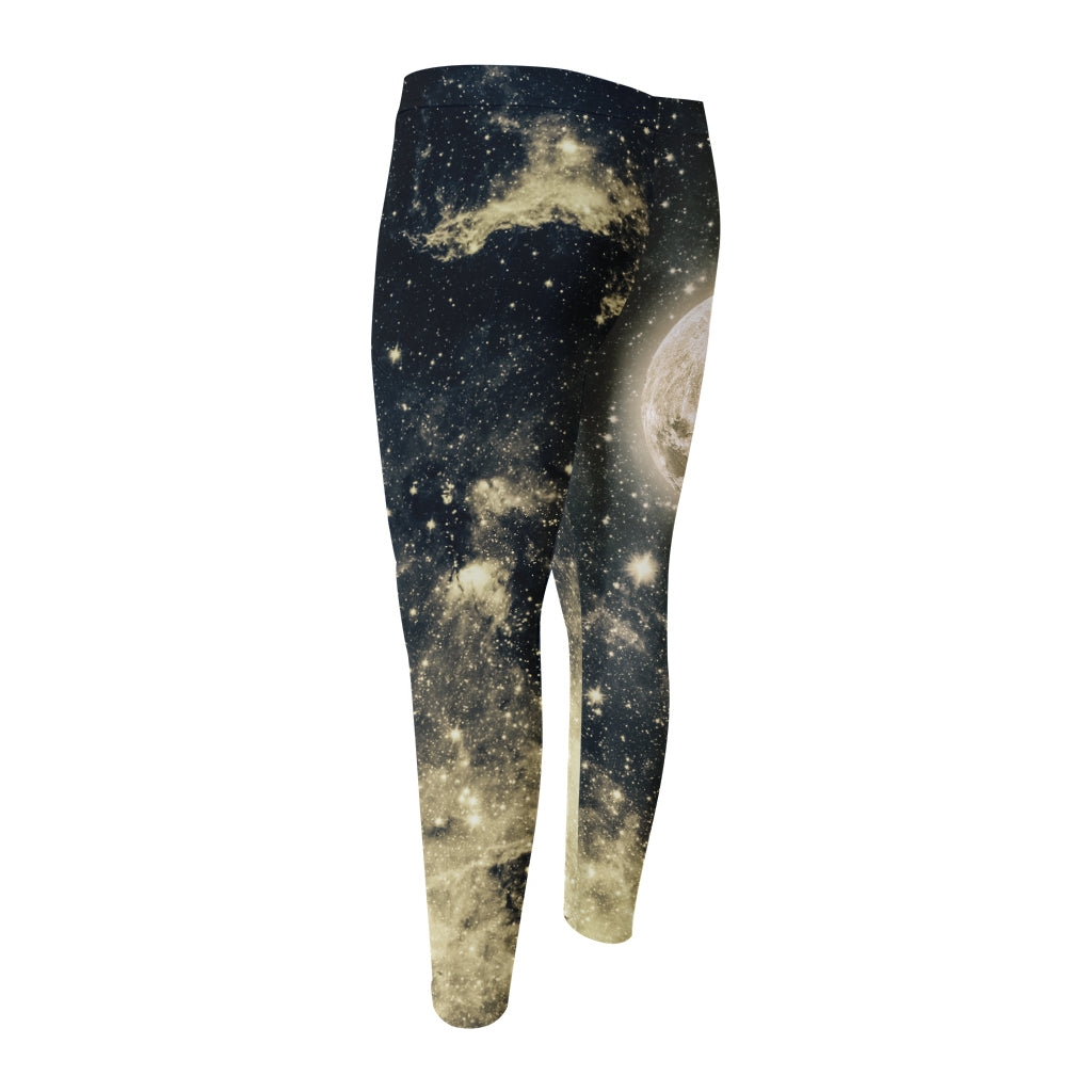 Full Moon And Night Stars Print Men's Compression Pants