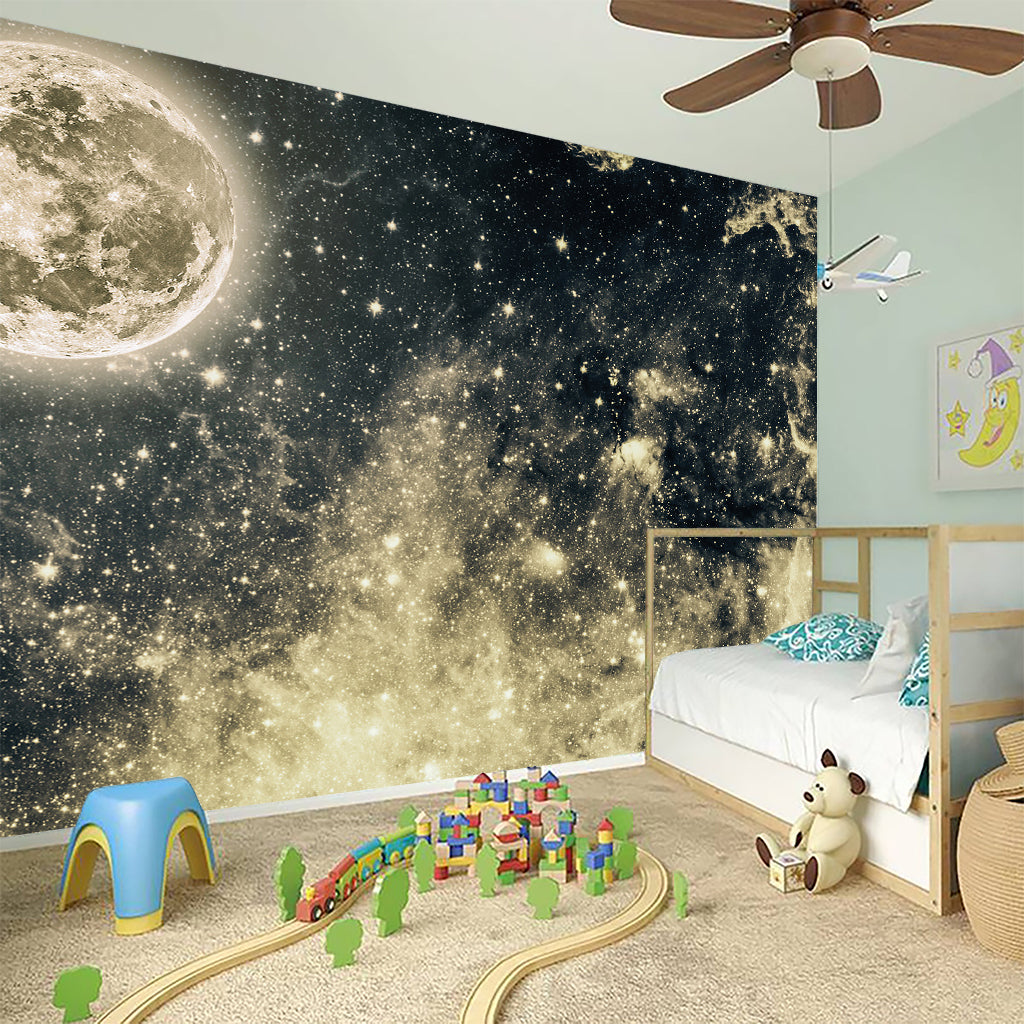 Full Moon And Night Stars Print Wall Sticker