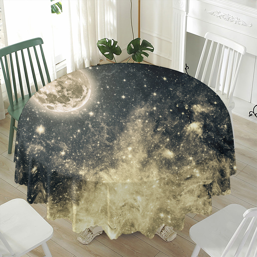 Full Moon And Night Stars Print Waterproof Round Tablecloth