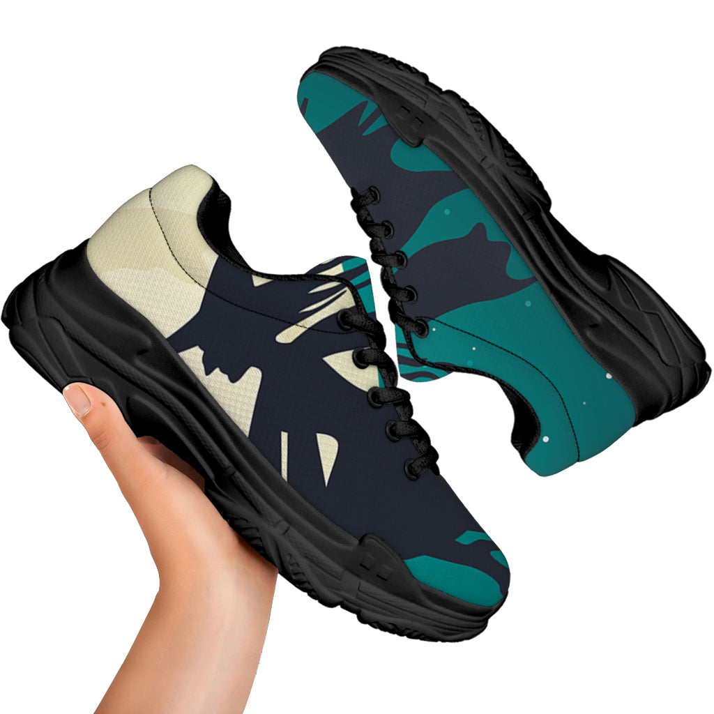 Full Moon Halloween Flying Witch Print Black Chunky Shoes