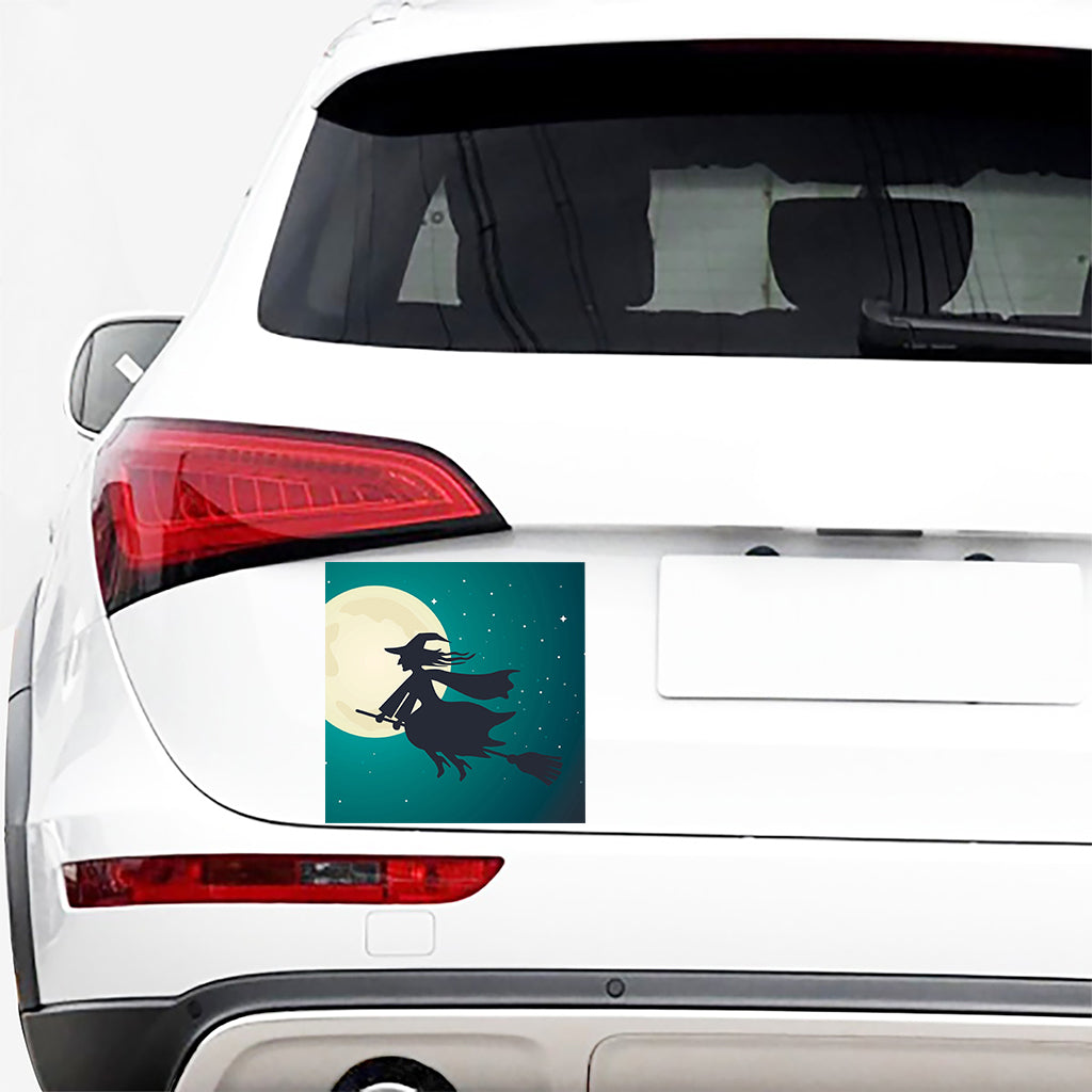 Full Moon Halloween Flying Witch Print Car Sticker
