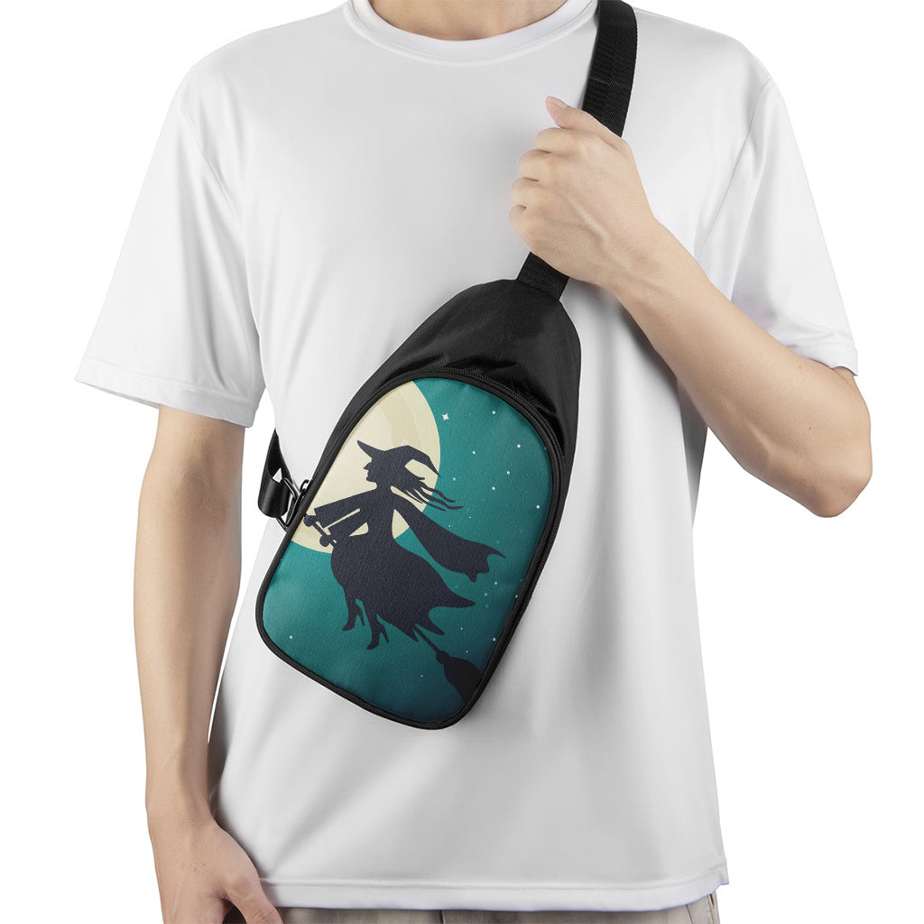 Full Moon Halloween Flying Witch Print Chest Bag