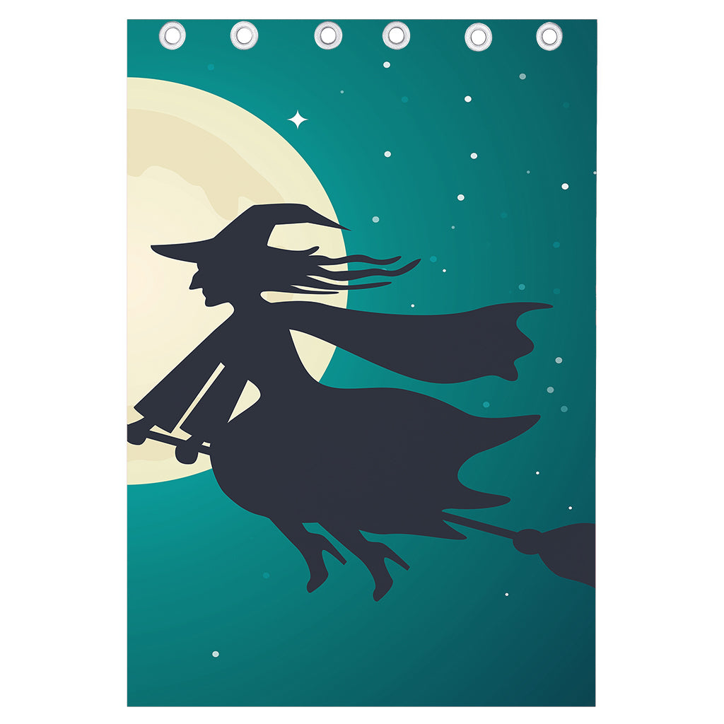 Full Moon Halloween Flying Witch Print Curtain