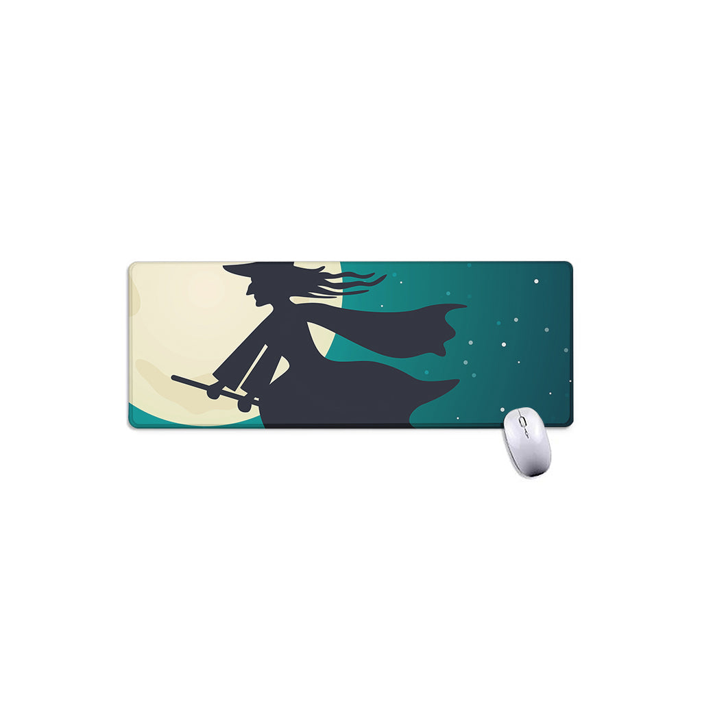 Full Moon Halloween Flying Witch Print Extended Mouse Pad