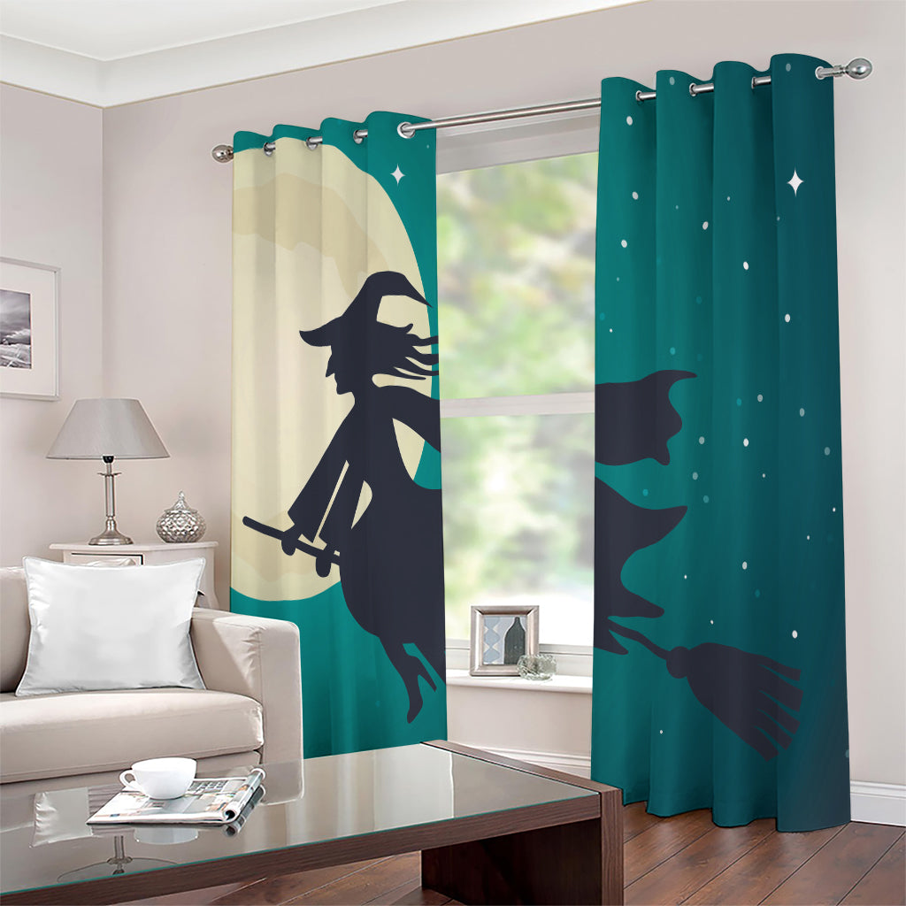 Full Moon Halloween Flying Witch Print Extra Wide Grommet Curtains