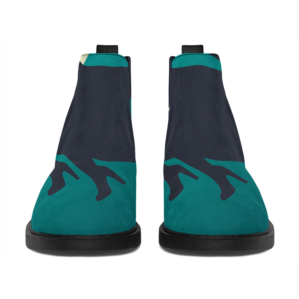 Full Moon Halloween Flying Witch Print Flat Ankle Boots