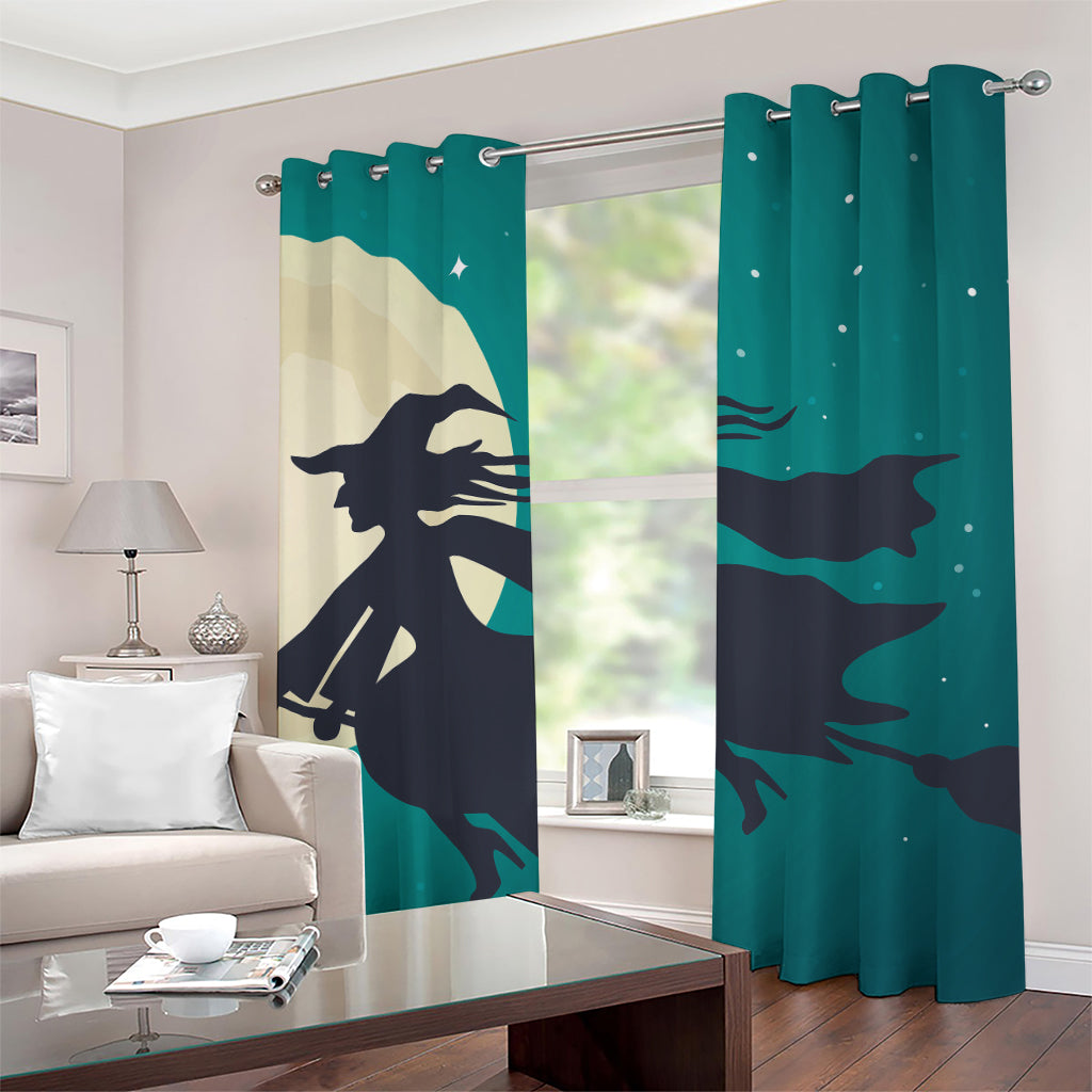 Full Moon Halloween Flying Witch Print Grommet Curtains