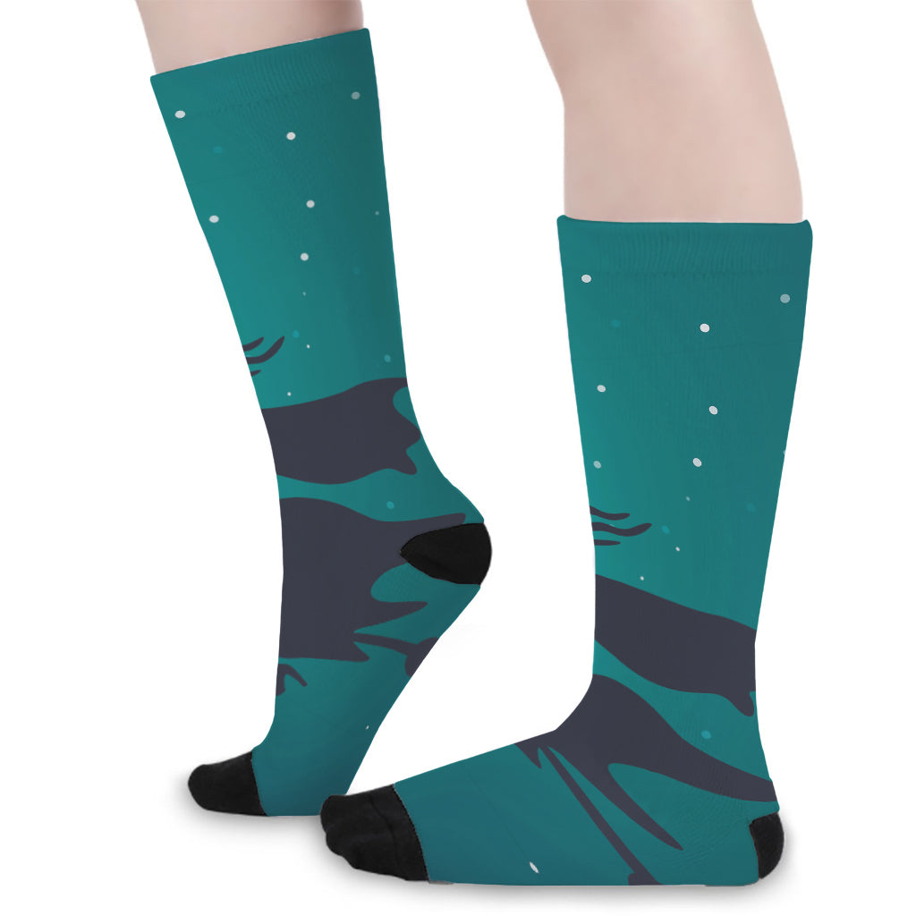 Full Moon Halloween Flying Witch Print Long Socks