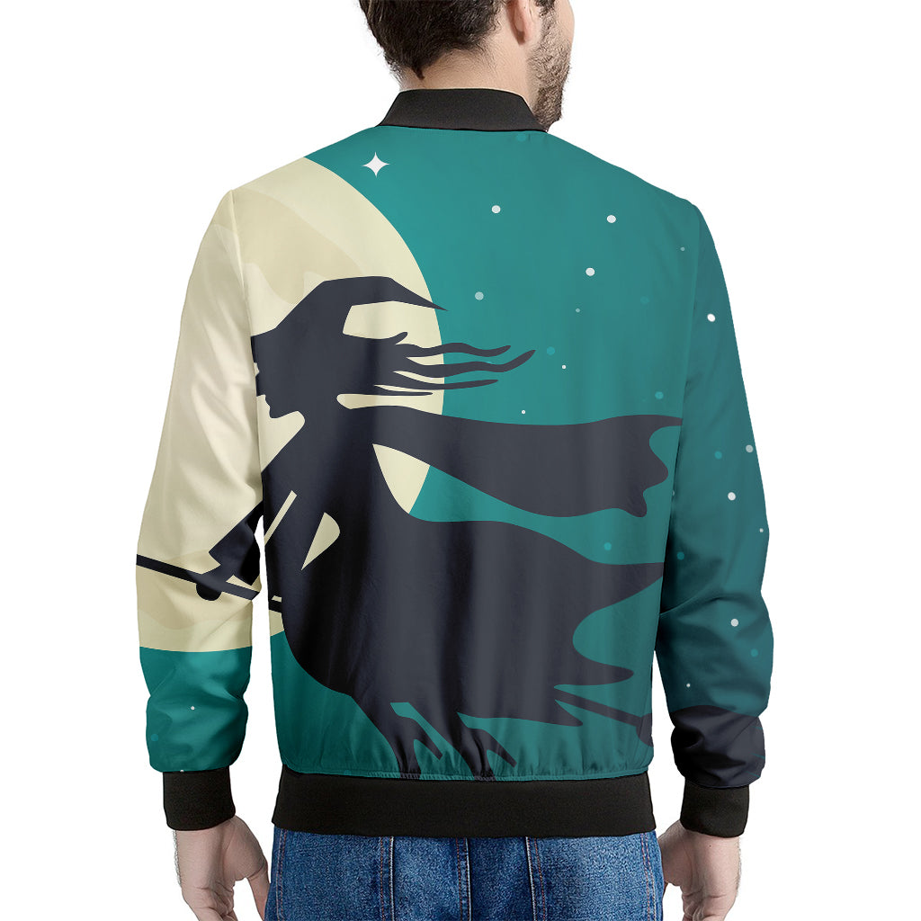 Full Moon Halloween Flying Witch Print Men's Bomber Jacket