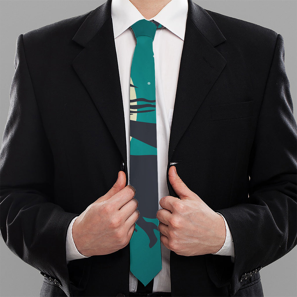 Full Moon Halloween Flying Witch Print Necktie
