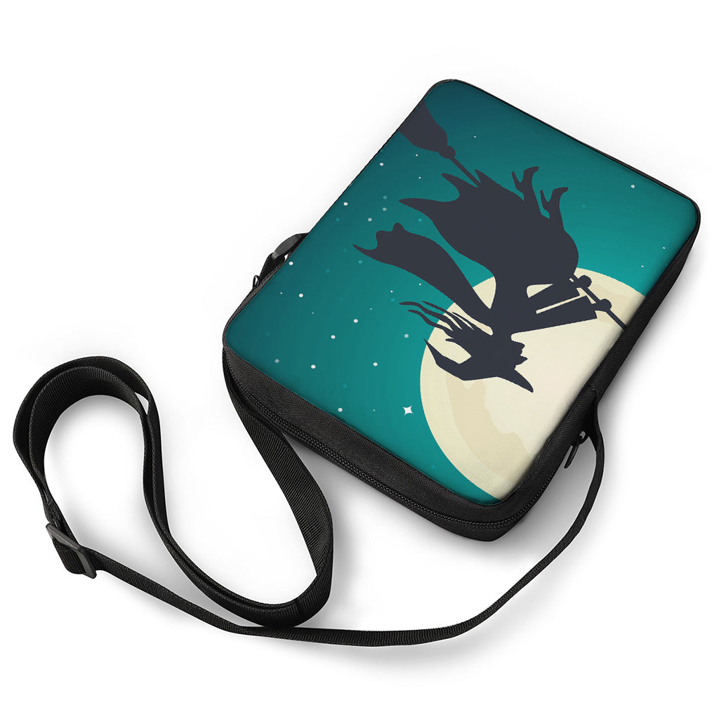 Full Moon Halloween Flying Witch Print Rectangular Crossbody Bag