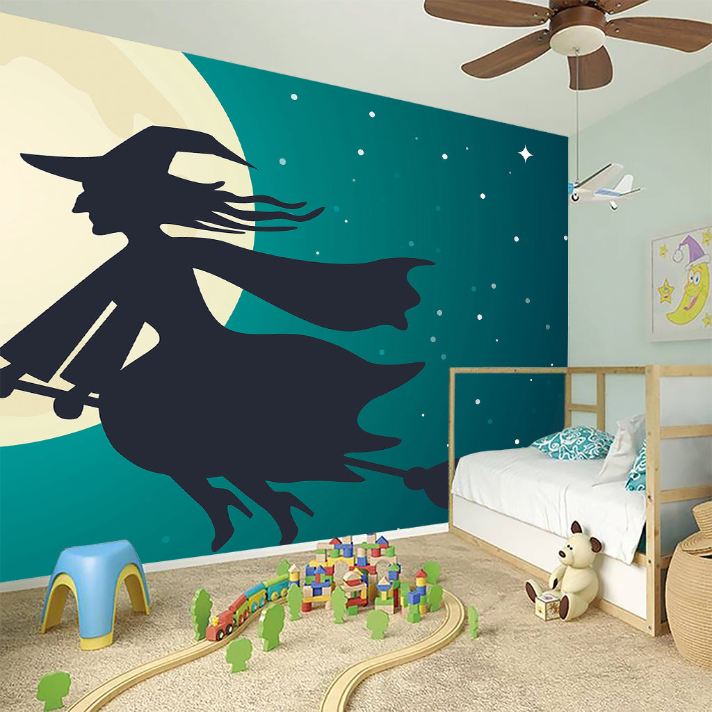 Full Moon Halloween Flying Witch Print Wall Sticker