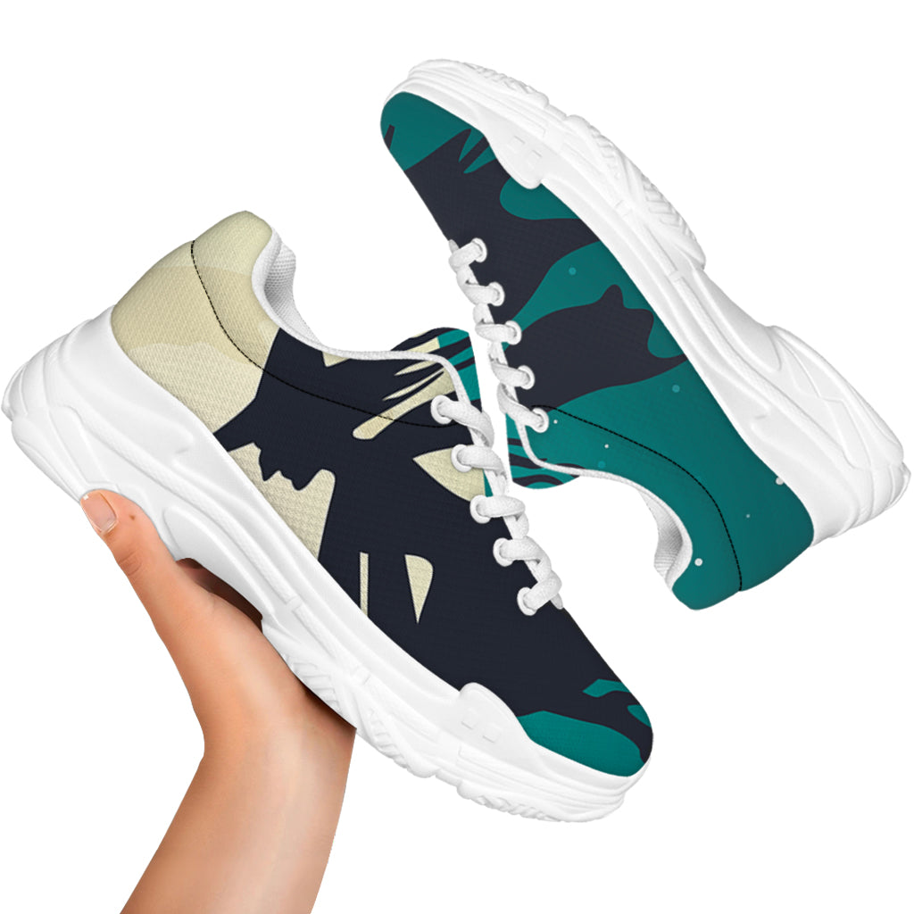 Full Moon Halloween Flying Witch Print White Chunky Shoes