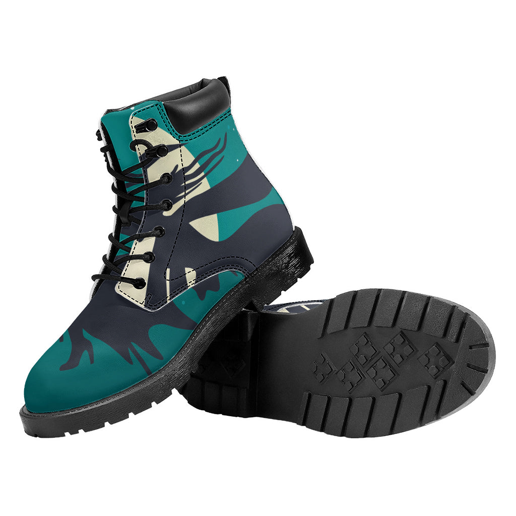 Full Moon Halloween Flying Witch Print Work Boots