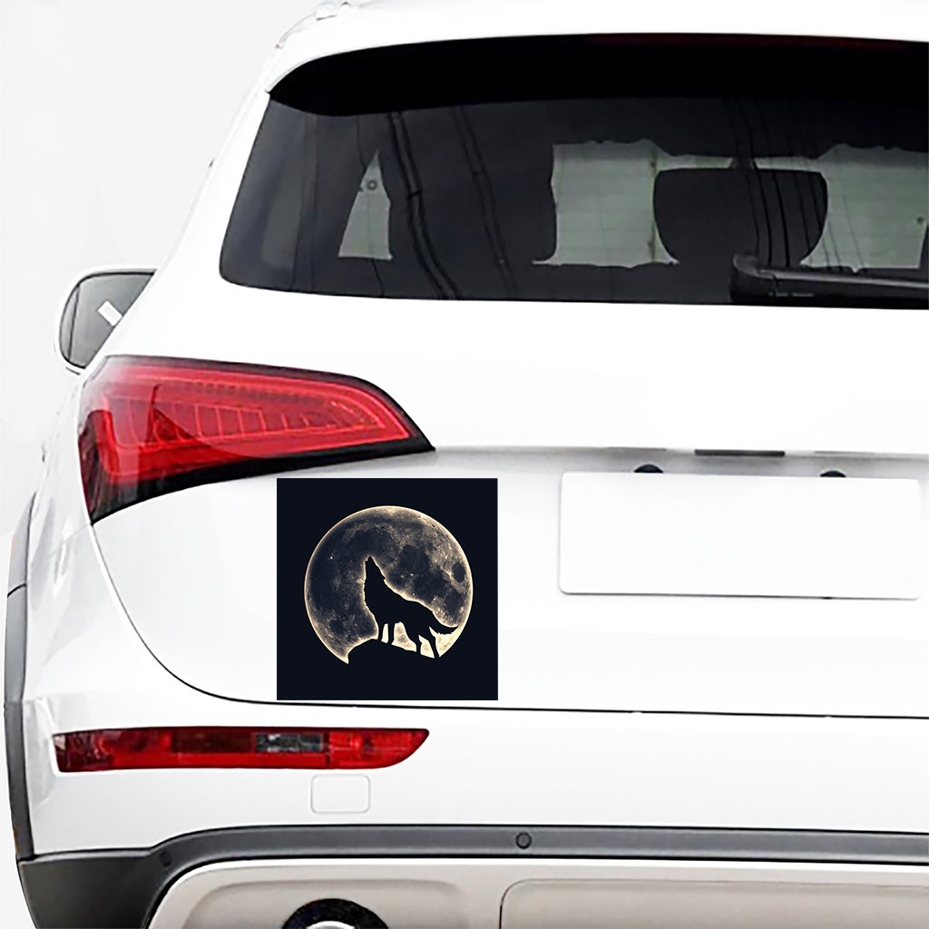 Full Moon Howling Wolf Print Car Sticker
