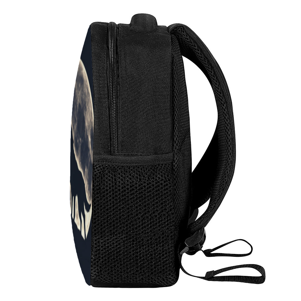 Full Moon Howling Wolf Print Casual Backpack