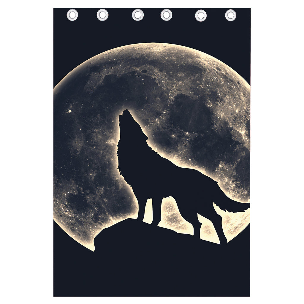 Full Moon Howling Wolf Print Curtain