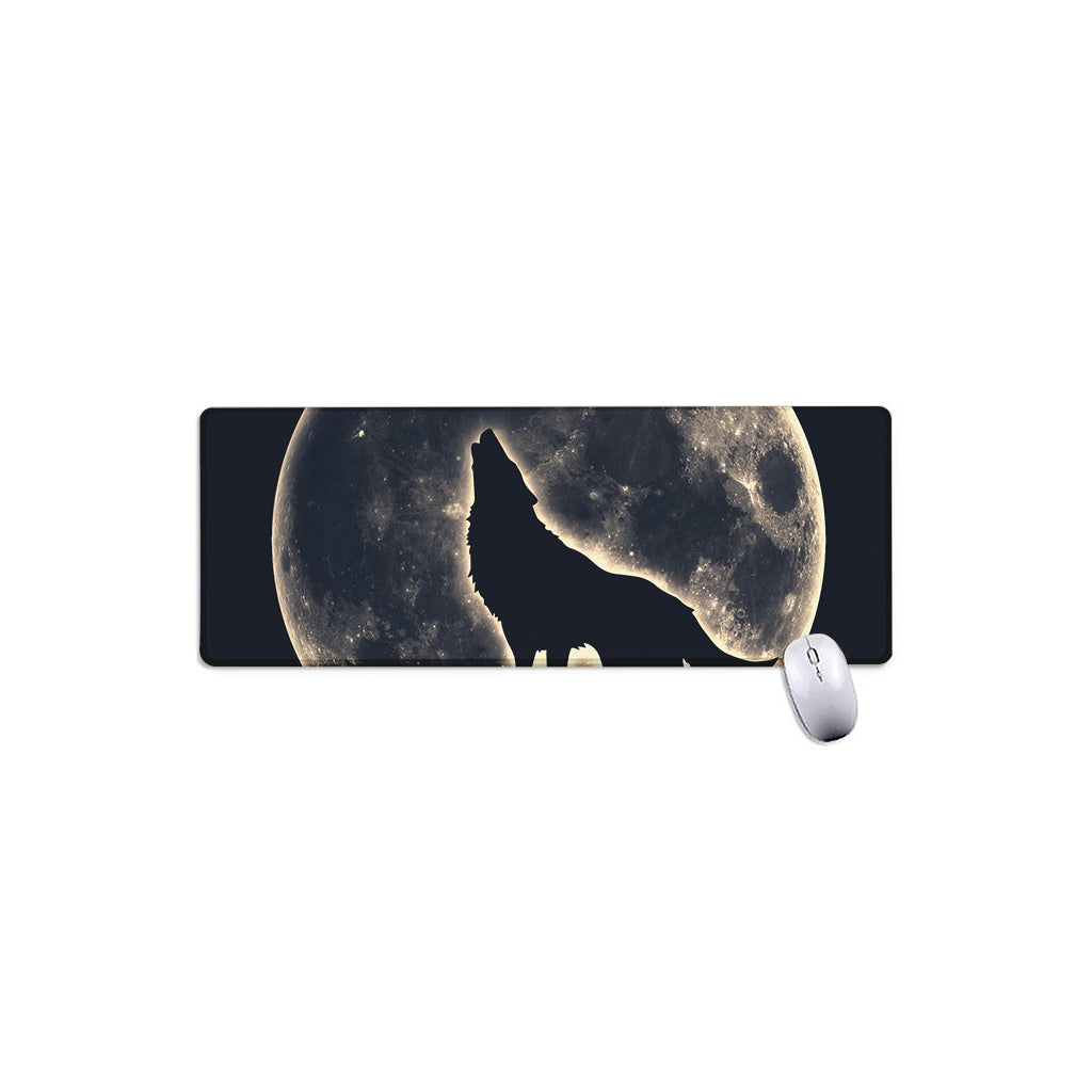 Full Moon Howling Wolf Print Extended Mouse Pad