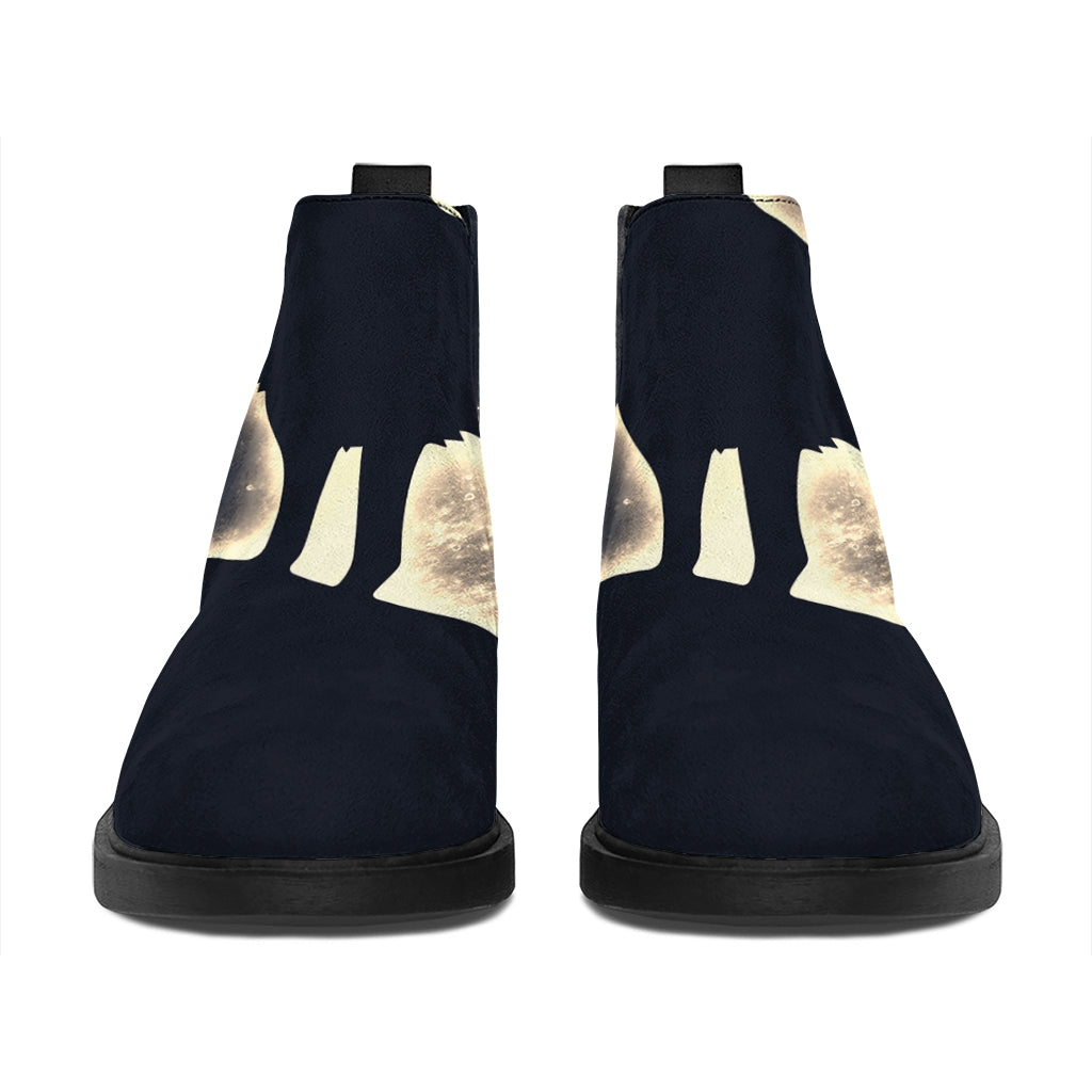 Full Moon Howling Wolf Print Flat Ankle Boots