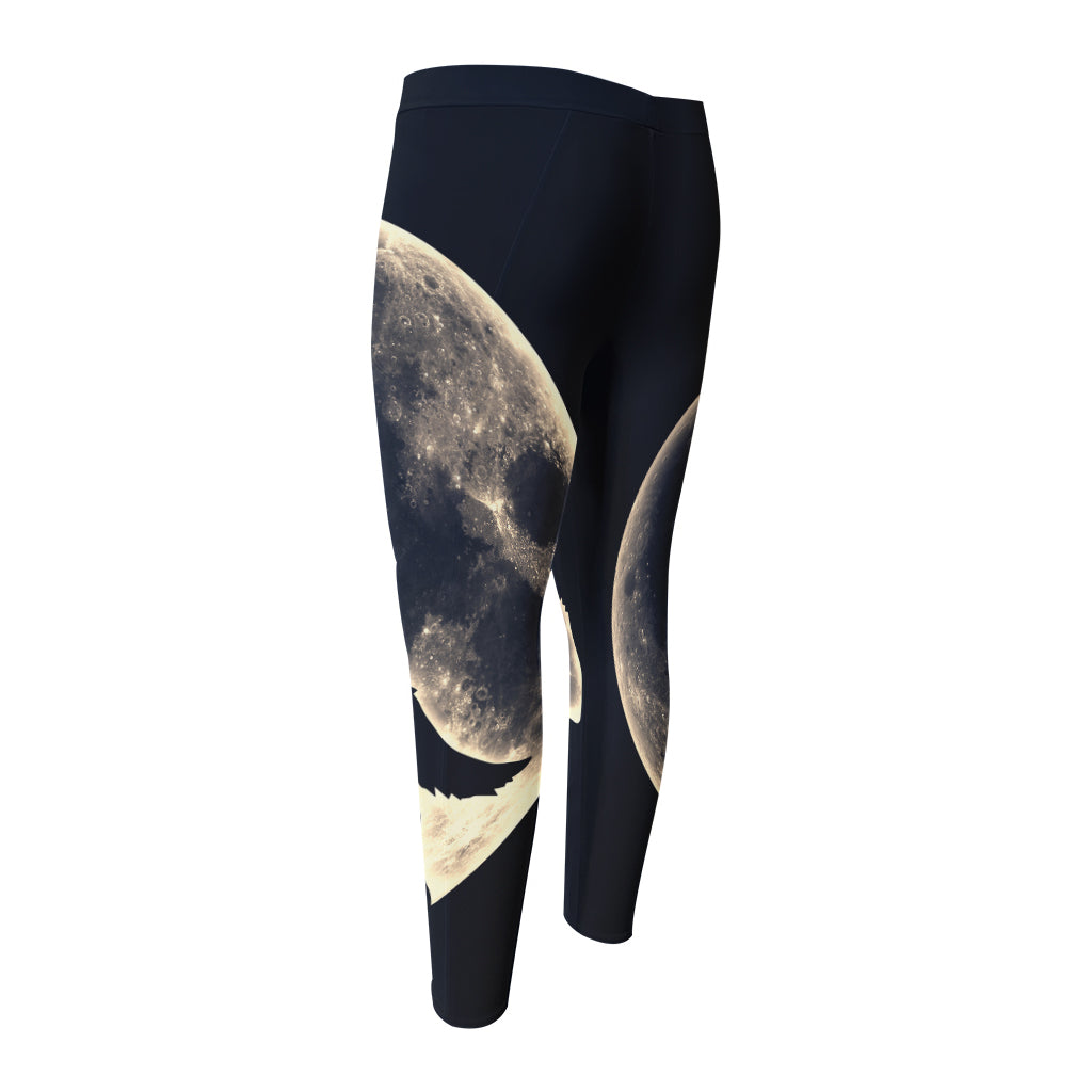 Full Moon Howling Wolf Print Men's Compression Pants