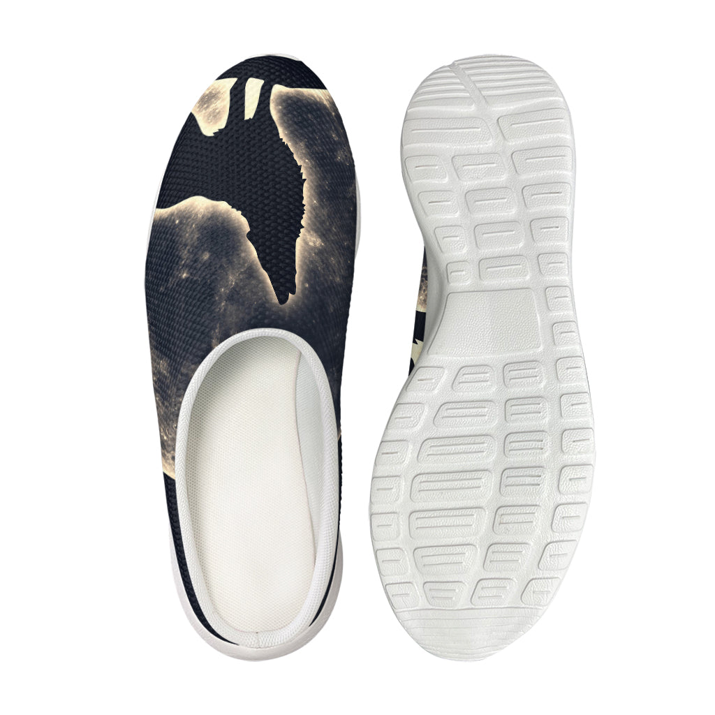 Full Moon Howling Wolf Print Mesh Casual Shoes