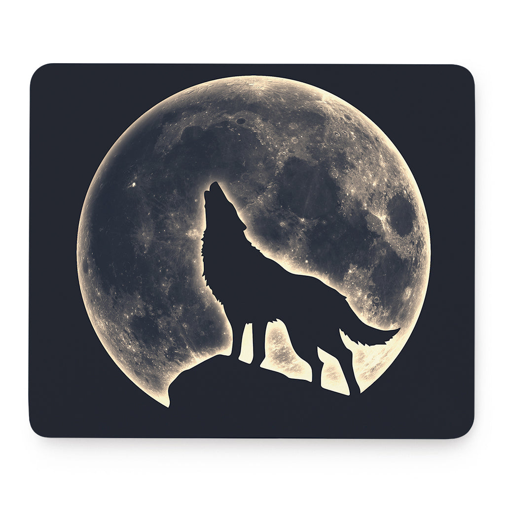 Full Moon Howling Wolf Print Mouse Pad
