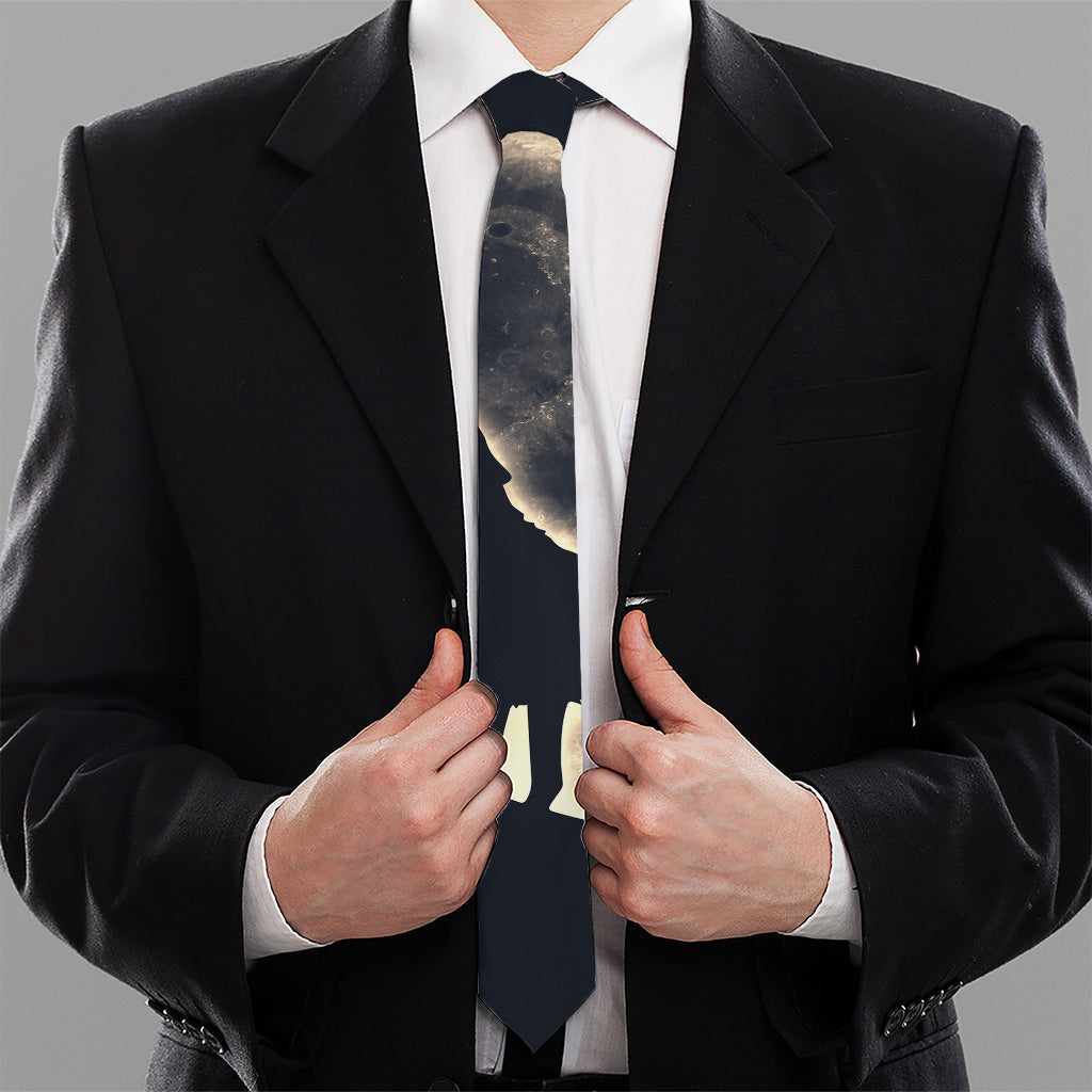 Full Moon Howling Wolf Print Necktie
