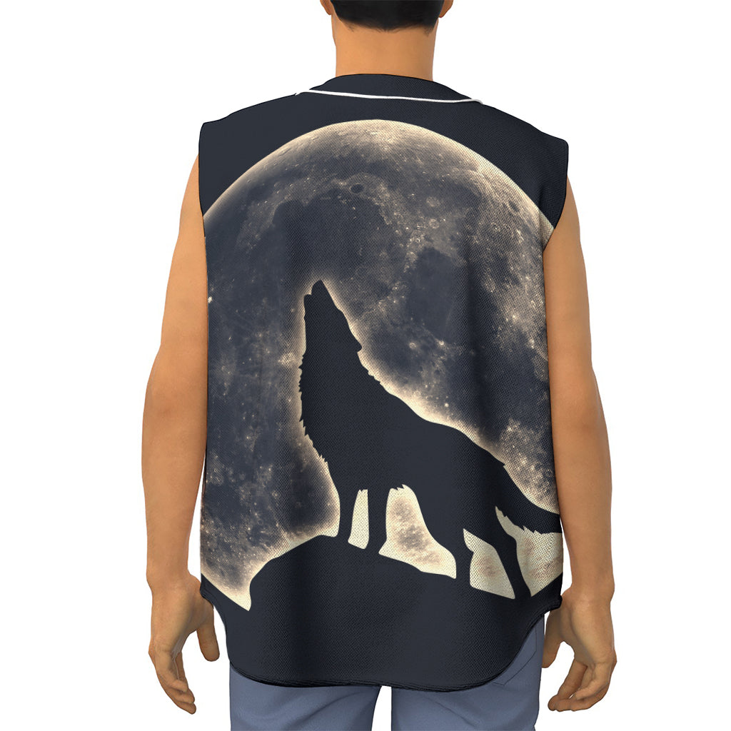 Full Moon Howling Wolf Print Sleeveless Baseball Jersey