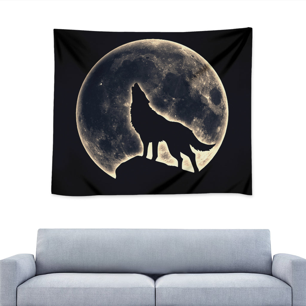 Full Moon Howling Wolf Print Tapestry