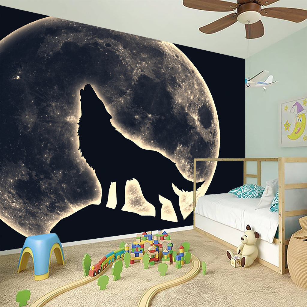 Full Moon Howling Wolf Print Wall Sticker