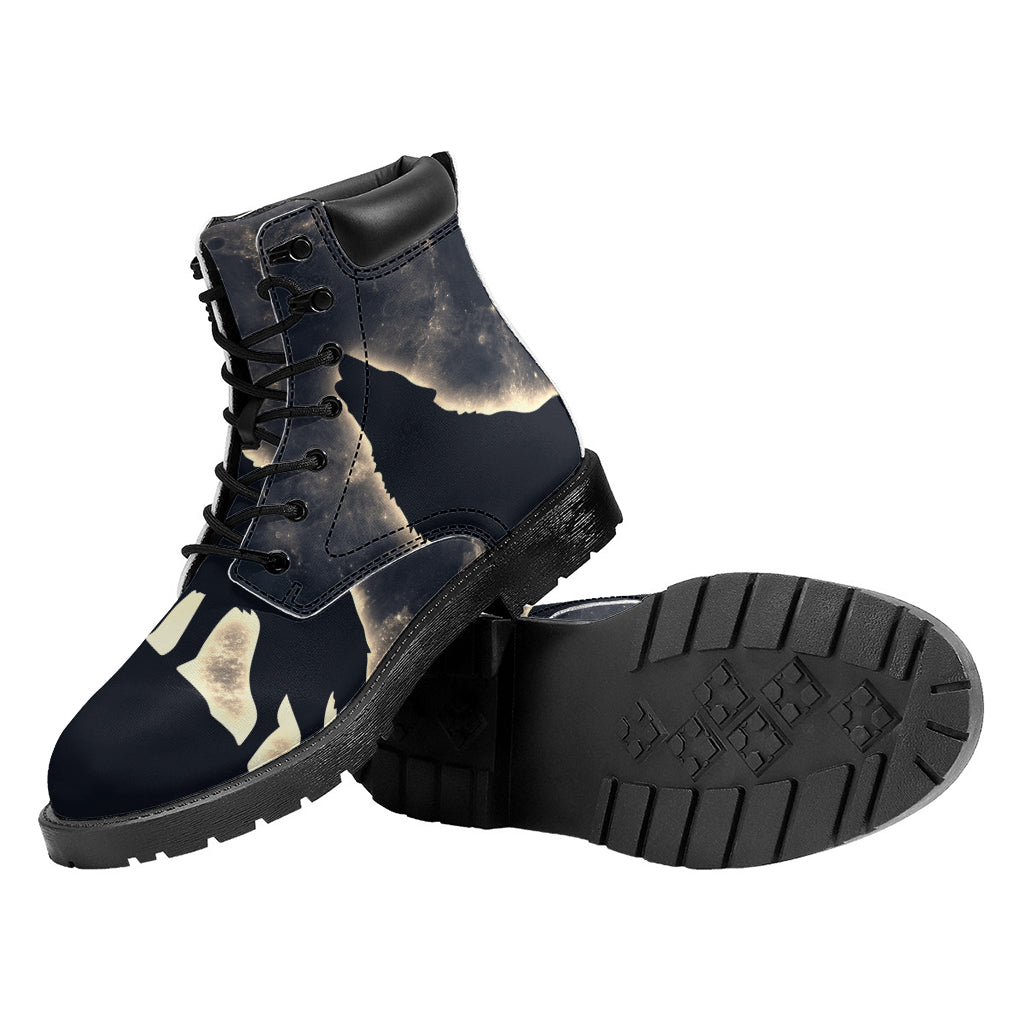 Full Moon Howling Wolf Print Work Boots