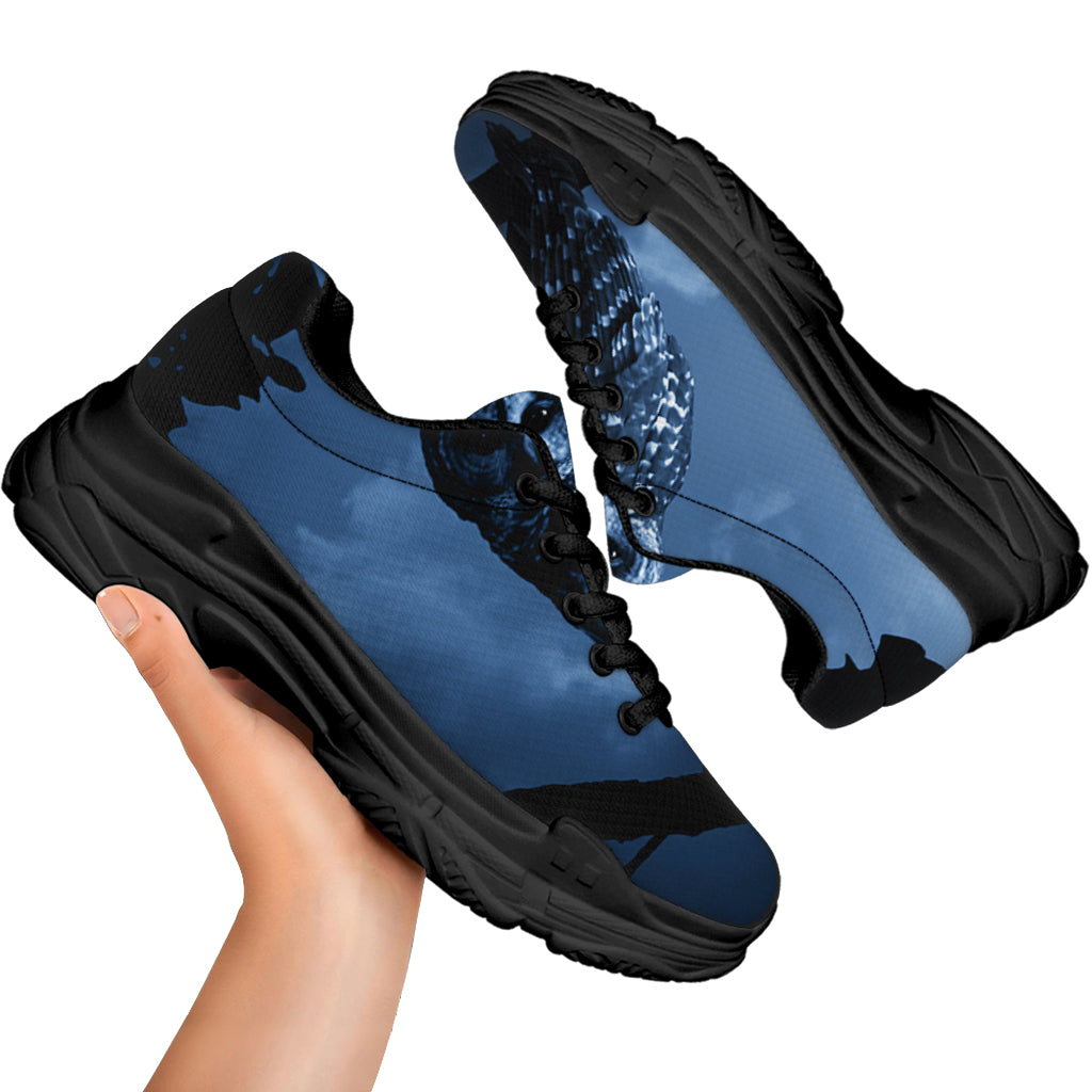 Full Moon Night Owl Print Black Chunky Shoes