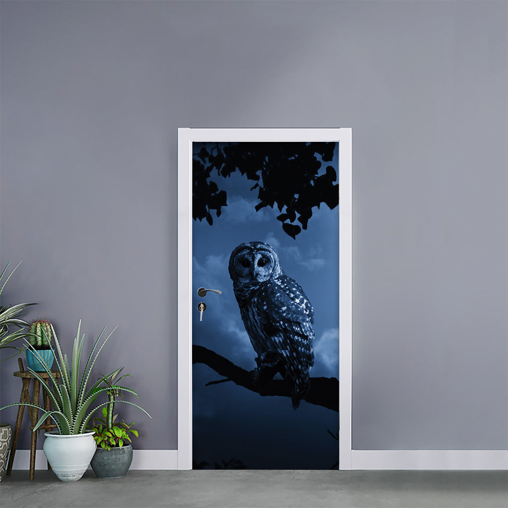 Full Moon Night Owl Print Door Sticker